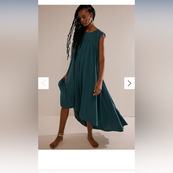 NWOT Free People Madelyn Midi teal dress L - Picture 2 of 5